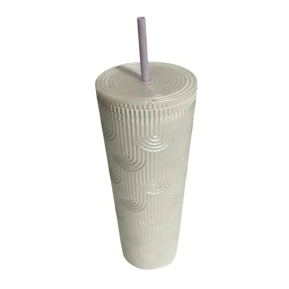 Starbucks Spring 2023 White Pearl Shell Scales Mermaid Cold Cup Tumbler 24 oz